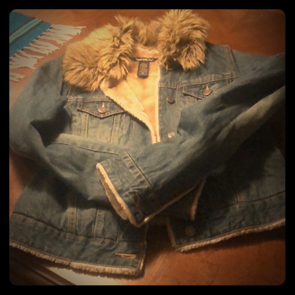 Abercrombie &Fitch “fur” lined jeans jacket.